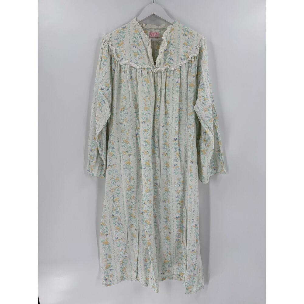 Vintage Honors Intimates Nightgown Womens Large/XL White Floral Lace Long Sleeve